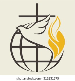 Globe, Holy Spirit, Dove, Cross, Flame, Pentecost