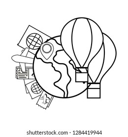 globe with hot air balloons