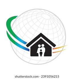 globe with house icon, vector