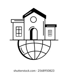 Globe with a house symbolizing global real estate market