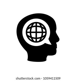 Globe in human head icon