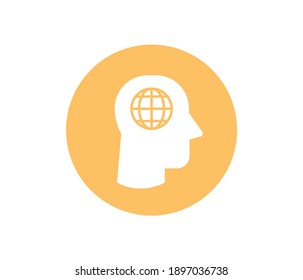 Globe in human head icon. Cartoon illustration of globe in human head vector icon for web. 
