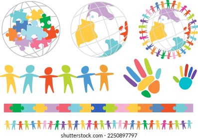 Iconos del rompecabezas humano de Globe set ilustración