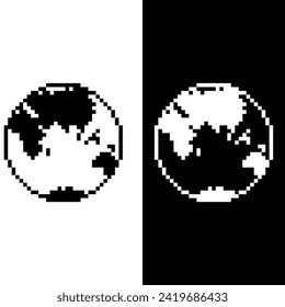  Globe icon 8 bit, pixel art earth  icon for game  logo. 