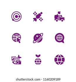 globe icon. 9 globe set with space, earth pictures, satellite and global vector icons for web and mobile app