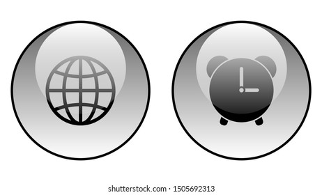 Globe icon alarm icon vector design. Couple of icons united by one topic