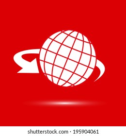 Globe Icon with arrow, vector illustration. Flat design style