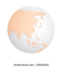 Globe icon with Asia continent map detail,vector design eps10