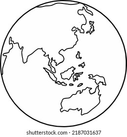 Globe icon. Australia and Asia on the globe. Vector planet earth. Hand drawn globe, illustrations