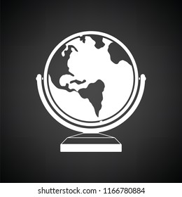Globe icon. Black background with white. Vector illustration.
