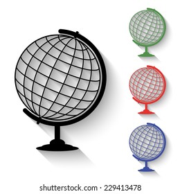 globe icon - black and colored (green, red, blue) illustration with shadow