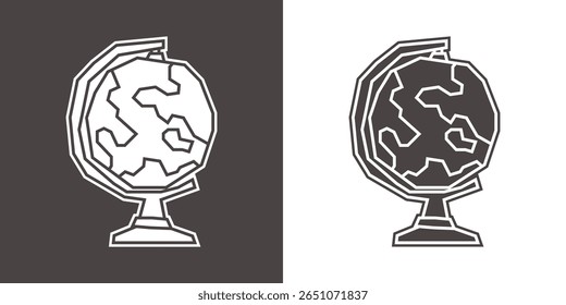 Globe Icon in Black Filled and White Filled Cutout Style