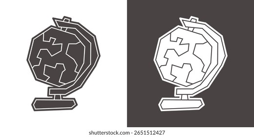 Globe Icon in Black Filled and White Filled Cutout Style