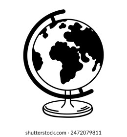 Globe icon in black linear style. Vector outline school element geography