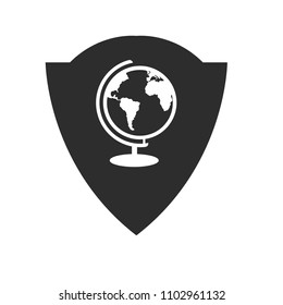 globe icon and black shield.logo concept.designed for schools, high schools, educational institutes and signatures