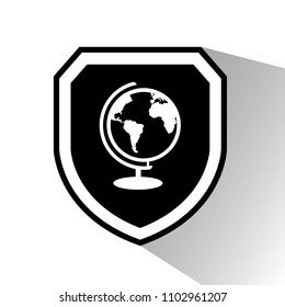 globe icon and black shield.logo concept.designed for schools, high schools, educational institutes and signatures