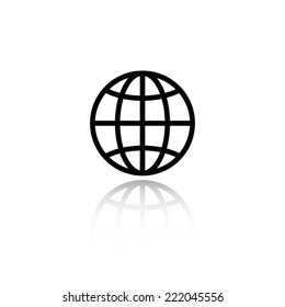 Globe icon - black vector illustration with reflection