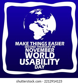 Globe icon with bold text in frame on dark blue background to commemorate World Usability Day on November 10