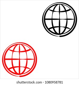 Globe Icon Calligraphic Vector Art Illustration