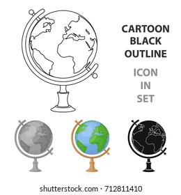 Globe icon in cartoon style isolated on white background. Rest and travel symbol stock vector illustration.