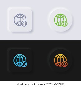 Globe icon with circular rotation arrow symbol icon set, Multicolor neumorphism button soft UI Design for Web design, Application UI and more, Button, Vector.