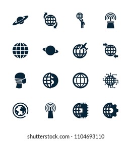 Globe icon. collection of 16 globe filled icons such as medical mask, signal, planet, clobe gear, cpu planet. editable globe icons for web and mobile.