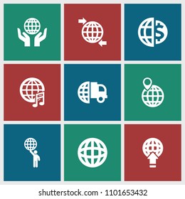 Globe icon. collection of 9 globe filled icons such as international delivery. editable globe icons for web and mobile.