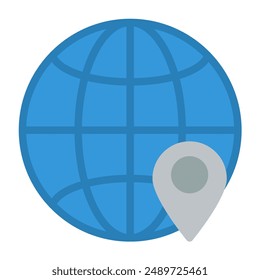 globe icon color or logo illustration flat color blue style