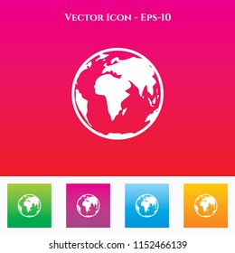 Globe Icon in Colored Square box. eps-10