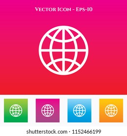 Globe Icon in Colored Square box. eps-10