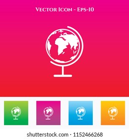 Globe Icon in Colored Square box. eps-10
