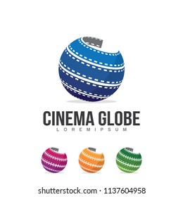 Globe icon concept isolated on white background. Film strip on globe shape illustration vector. Colorful globe icon vector template.