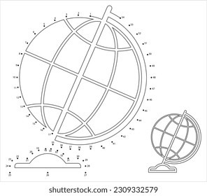 Icono De Globe Conectar Los Puntos, Modelo Esférico De Ilustración De Arte Vector De La Tierra, Juego De Rompecabezas Que Contiene Una Secuencia De Puntos Numerados