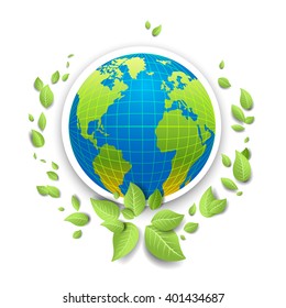 Icono de globo para banner de diseño, boleto, volante, etc. Página de plantilla para el Día de la Tierra. Tarjeta de vacaciones. El globo verde y las hojas.