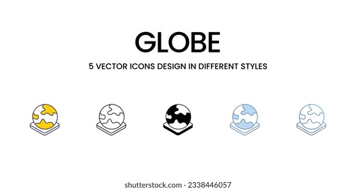 Globe Icon Design in Five style with Editable Stroke. Line, Solid, Flat Line, Duo Tone Color, and Color Gradient Line. Suitable for Web Page, Mobile App, UI, UX and GUI design.
