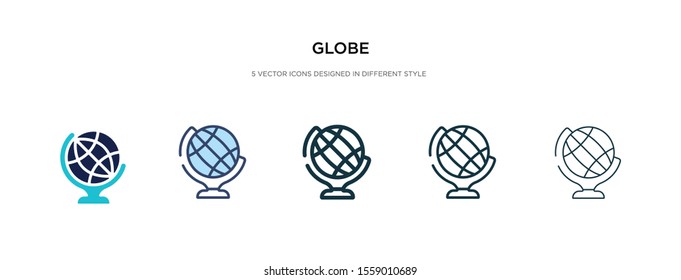 globe icon in different style vector illustration. two colored and black globe vector icons designed in filled, outline, line and stroke style can be used for web, mobile, ui