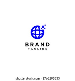 Globe Icon with Digital Accents Logo Template