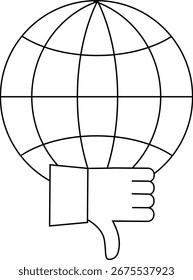ícone de globo e ícone de não gosto com fundo branco.com linhas pretas