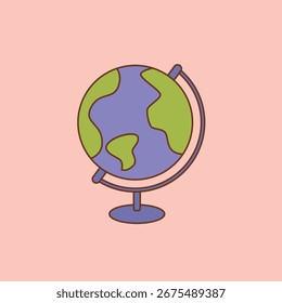 Globe icon in doodle line retro style.Vector illustration cartoon flat