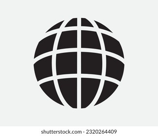 Globe Icon. Earth Global Planet Worldwide Sphere Round Circular Wire 3D Shape Black White Sign Symbol Illustration Artwork Graphic Clipart EPS Vector