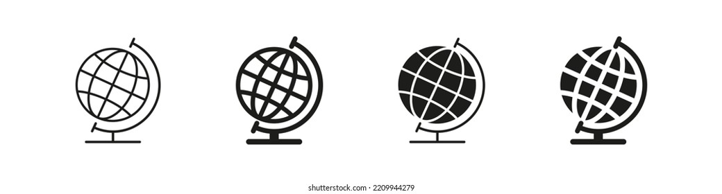 Globe Icon. Earth On Geography In School. World Sphere On Axis. Isolated Globe Set On White Background.