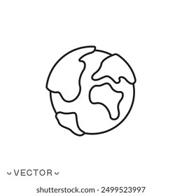 globe icon, earth planet day, world map, ecology environment, thin line symbol isolated on white background, editable stroke eps 10 vector illustration