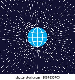 Globe icon earth planet shining in space with stars, global world sign, map gps navigation isolated space travel symbol. Vector.