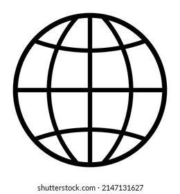 Globe icon, earth planet sign, world symbol vector illustration. Black pictogram on white backgroud. Circle simple outline globe web icon. Planet with parallels and meridians web sign.