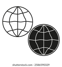 Globe icon. Earth sphere symbol. Planet outline graphic. Digital world shape.