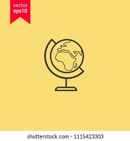 Globe icon. Earth icon. Yellow background. EPS 10 vector flat sign.