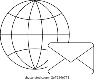 globe icon and envelope icon with white background.with black lines