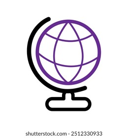Globussymbol mit violetten Kontinenten und schwarzem Ständer im minimalistischen Design Vektorgrafik