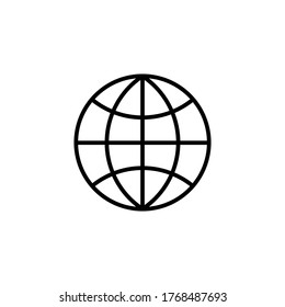 Globe icon fill with white and black stroke. Web browser icon. 