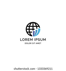 Globe icon with film roll icon logotemplate design 